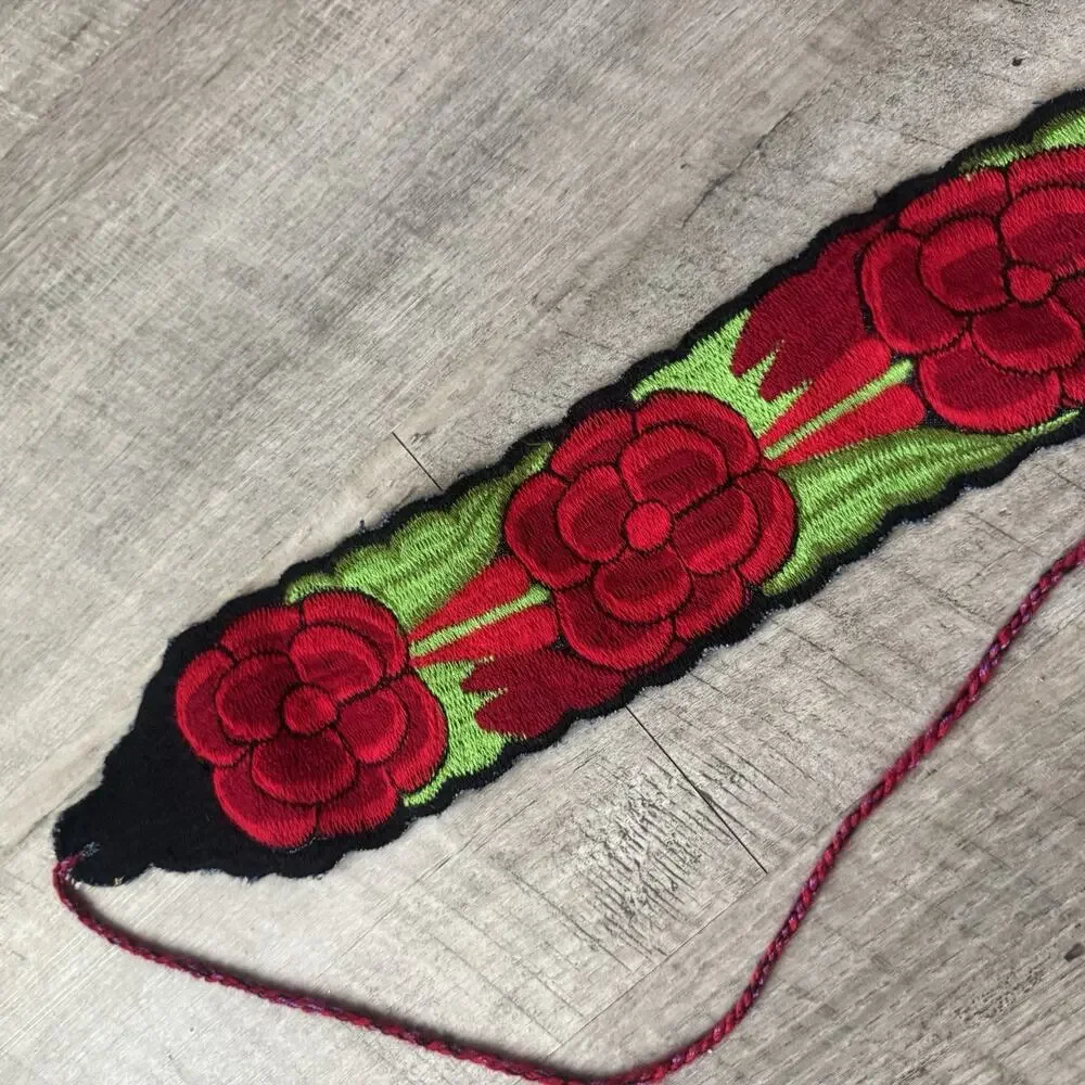 Mexican Embroidered Belt Artisan Handmade Colorful Floral Sash Adjustable Waist